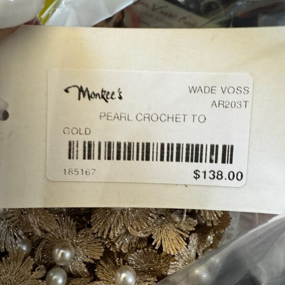 NWT Pearl Embellished Crochet Top, Gold Floral Embroidery Detail, flaw - Picture 8 of 13